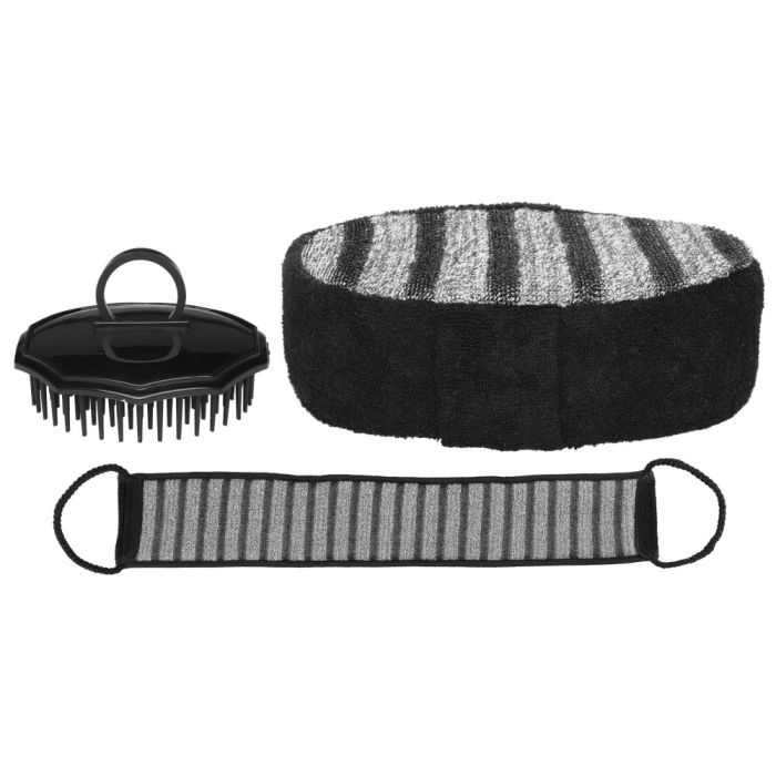 Sauna Spa gift set Black/grey including sponge, back scrubber and head brush